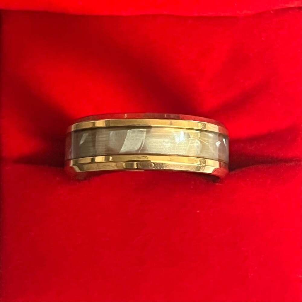 Manly Bands Tungsten Gold Plated Antler Inlay Polished Finish 8mm Band Size 11